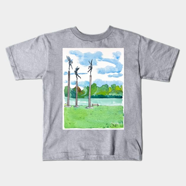 Faeries on the River Kids T-Shirt by ElizaC